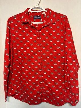 Vintage Bay Club Red Duck-Print Long-Sleeve Button-Down Shirt 100% Cotton